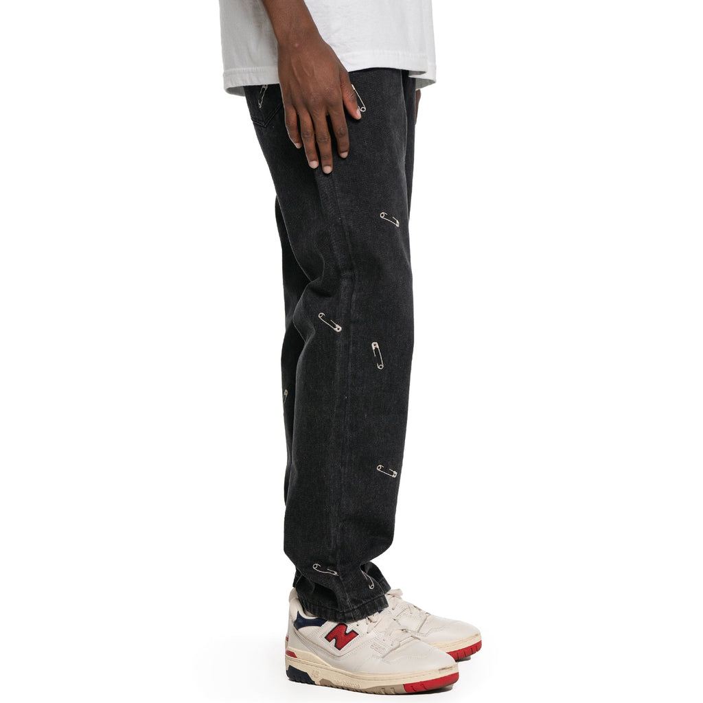 Safety Pin Embroidered Denim