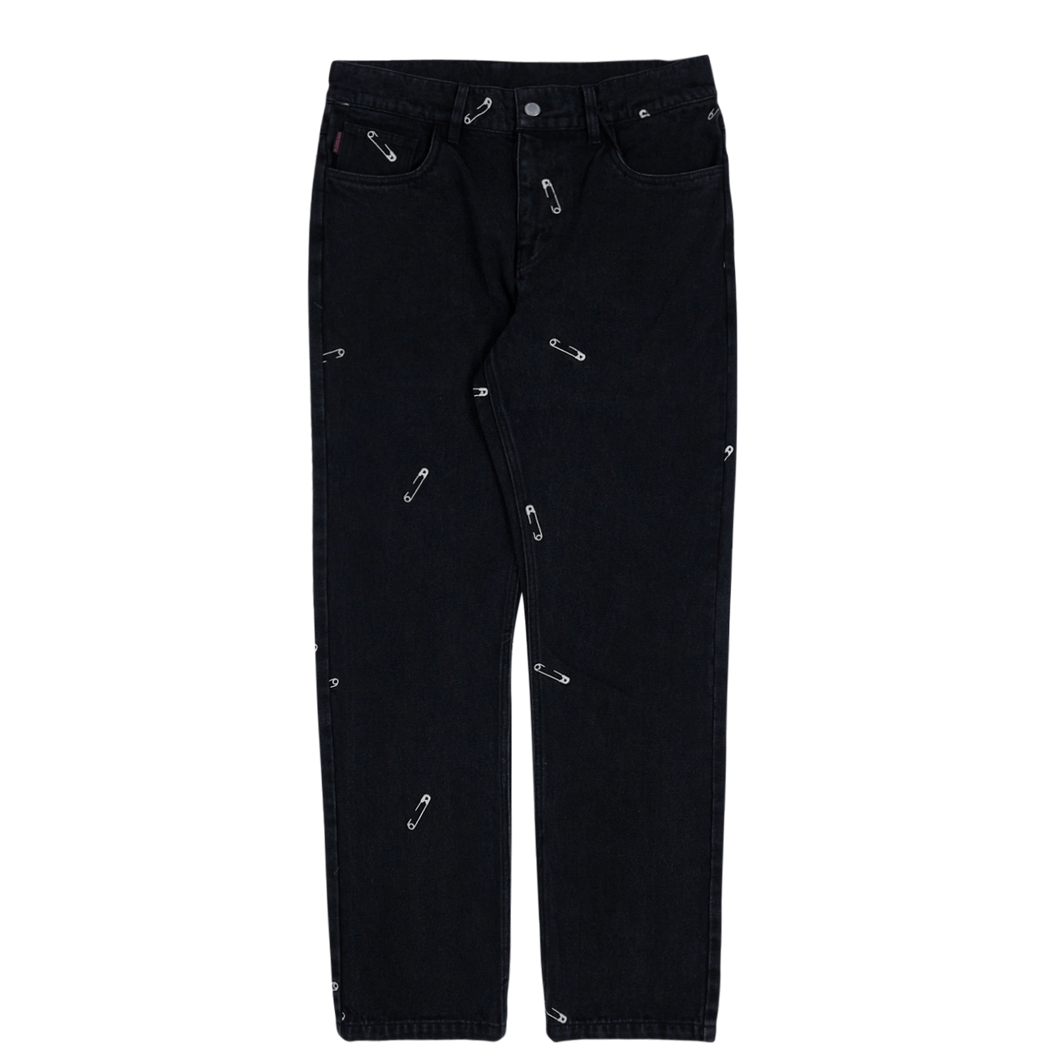 Safety Pin Embroidered Denim